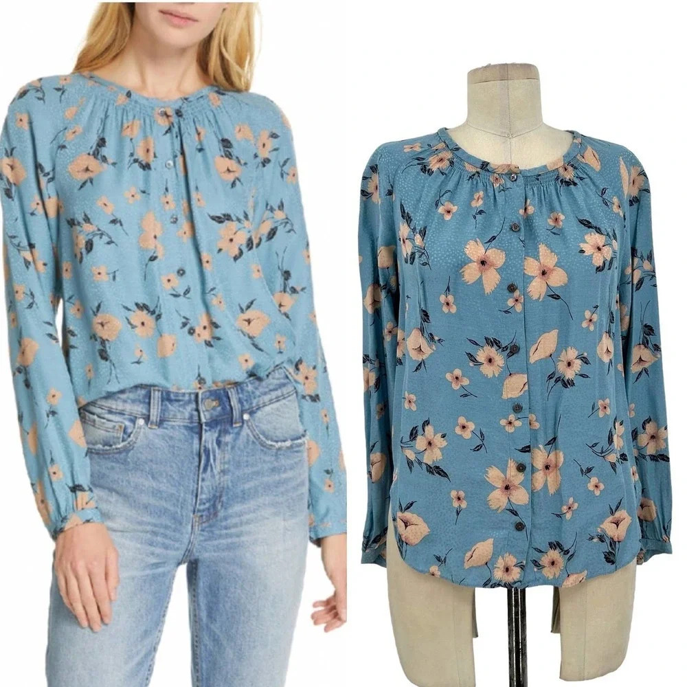 Rebecca Taylor Daniella Silk Blend Top In Lagoon Combo Blue Floral Size 2